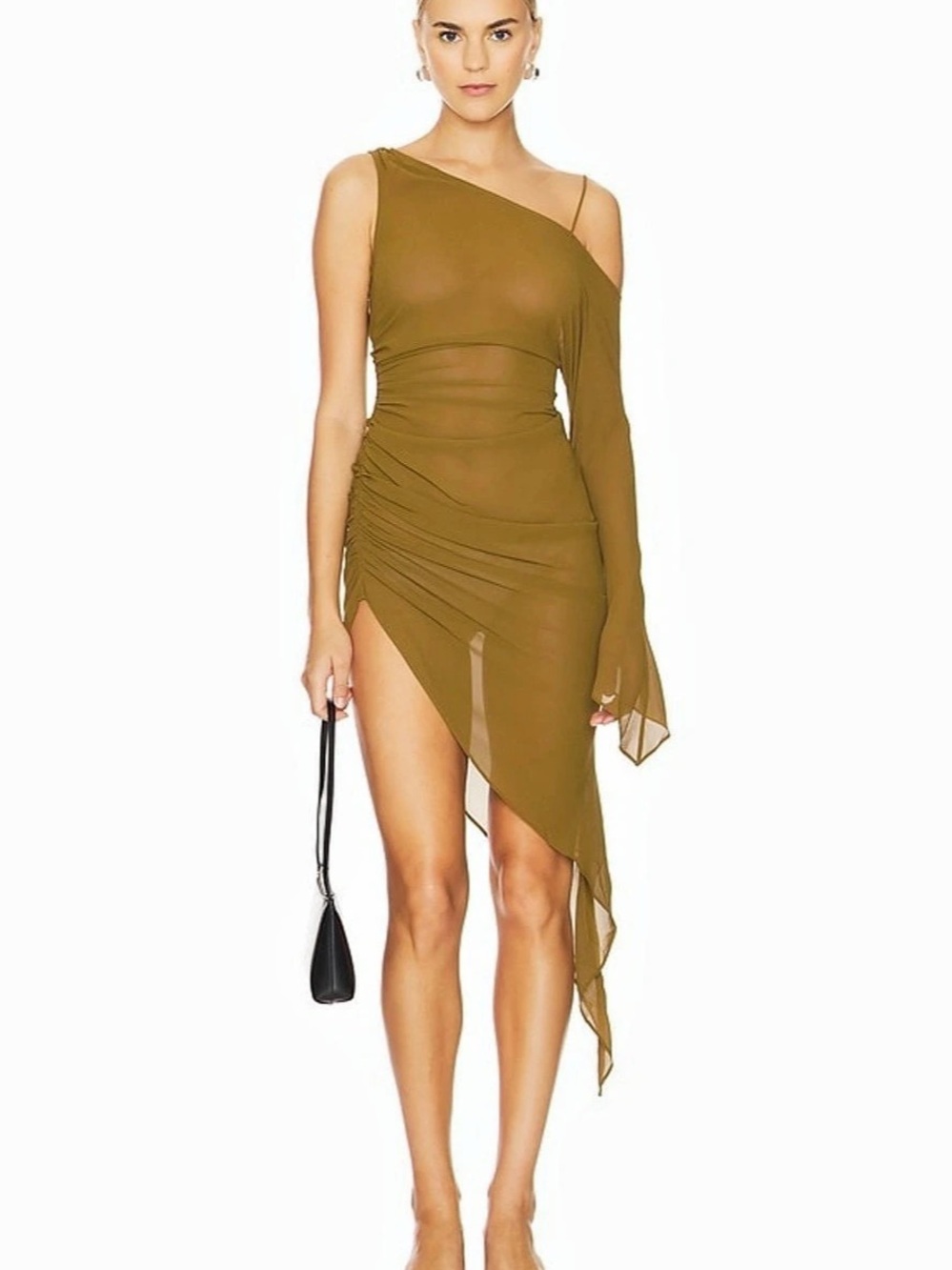 h:ours Rei Midi Dress in Olive Green NWT Size S